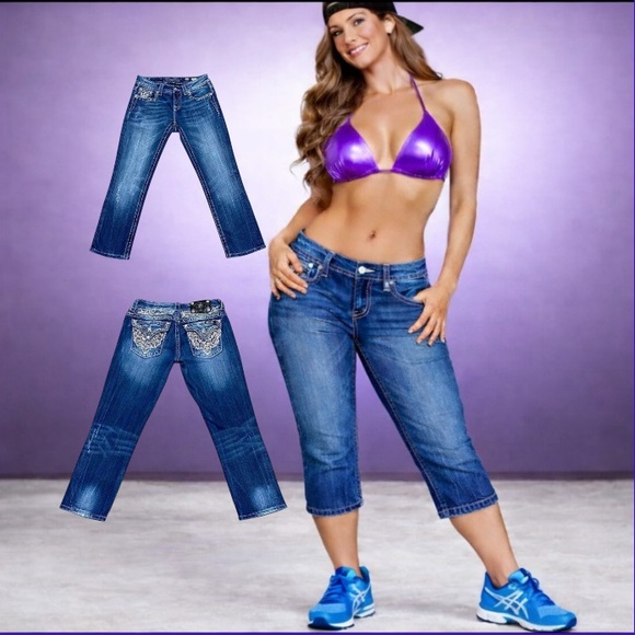 Miss Me Denim - Miss Me Low Rise Distressed Stretch Capri Jeans Size 26x25